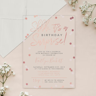 Invitations En Acrylique Chut... Surprise Anniversaire Rose Gold Foil Confe