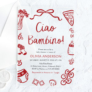 Invitations En Acrylique Ciao Bambino Fête de Naissance Fantaisiste Pizza I