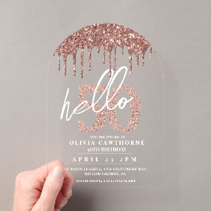 Invitations En Acrylique Cinquante 50e anniversaire Lux Rose Acrylique rose