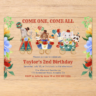 Invitations En Acrylique Cirque Carnaval Train Aquarelle Enfants Anniversai