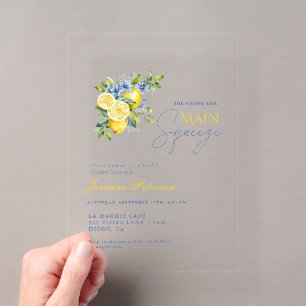 Invitations En Acrylique Citron bleu floral Fête des mariées