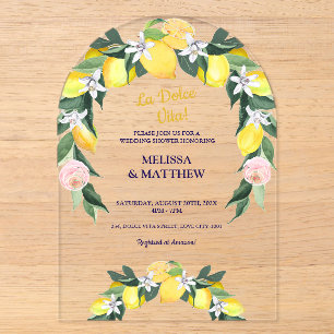 Invitations En Acrylique Citron bleu italien carreaux Couple Wedding shower