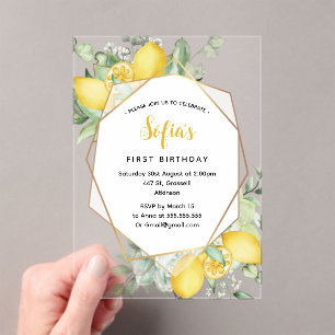 Invitations En Acrylique Citron jaune 1er anniversaire fête d'été