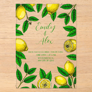 Invitations En Acrylique Citron jaune et verdure feuillage Acrylique Invita