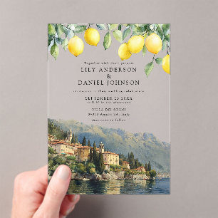 Invitations En Acrylique Citrons du lac de Côme Mariage Italien