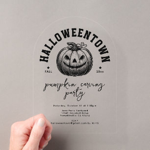 Invitations En Acrylique Citrouille Jack-o'-lantern Black Halloween Party