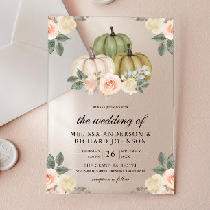 Invitations En Acrylique Citrouille Vert Sauge et Mariage Floral Pêche Étei