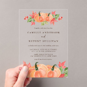 Invitations En Acrylique Citrouilles d'aquarelle Mariage d'automne