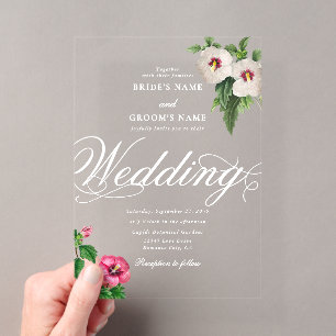Invitations En Acrylique Clair acrylique Mariage d'hibiscus tropicaux