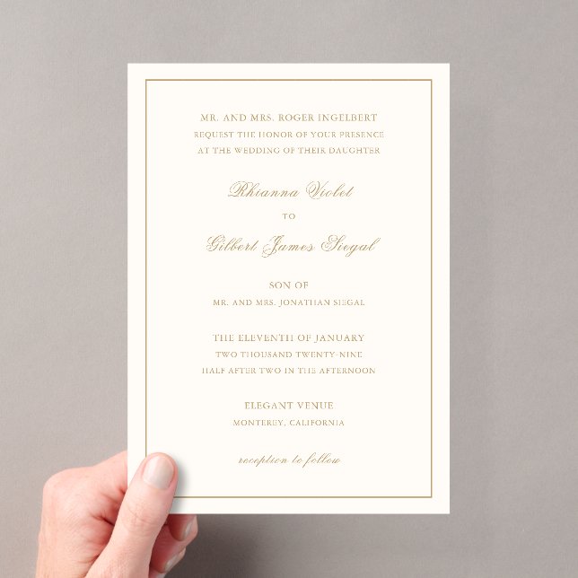 Invitations En Acrylique Classic Border Ivory and Gold Timeless Wedding (In situ (ordinateur de poche))
