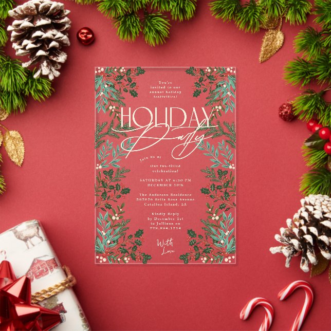 Invitations En Acrylique Classic Botanique Élégance Noël Fête de Noël (Insitu (vacances))