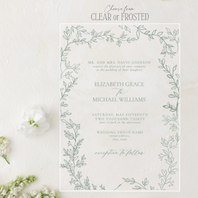 Invitations En Acrylique Classic Elegant Formal Sage Vert Mariage Feuilleté (Créateur téléchargé)