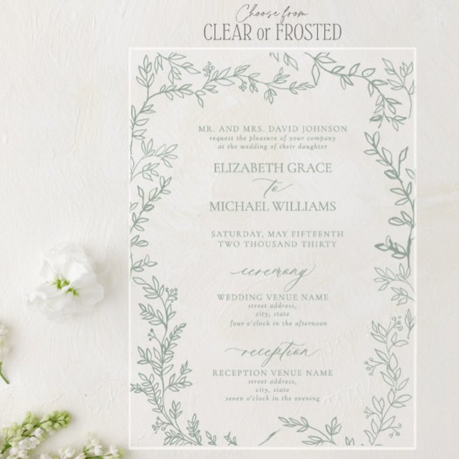 Invitations En Acrylique Classic Elegant Formal Sage Vert Mariage Feuilleté (Créateur téléchargé)