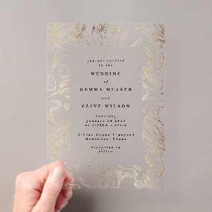 Invitations En Acrylique Classic Elegant Mariage Botanique Or