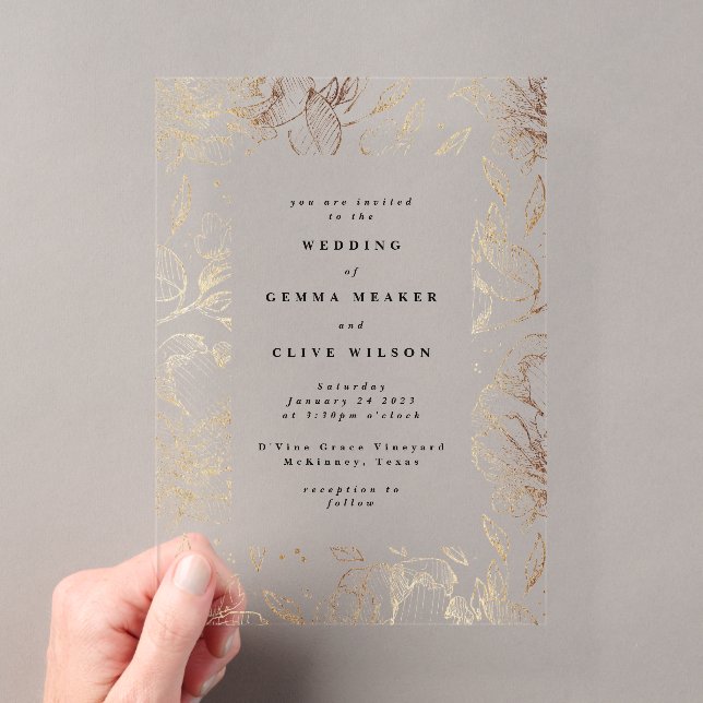 Invitations En Acrylique Classic Elegant Mariage Botanique Or (In situ (ordinateur de poche))