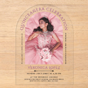 Invitations En Acrylique Classique Moderne Elégante Fille Violet 15ème Anni