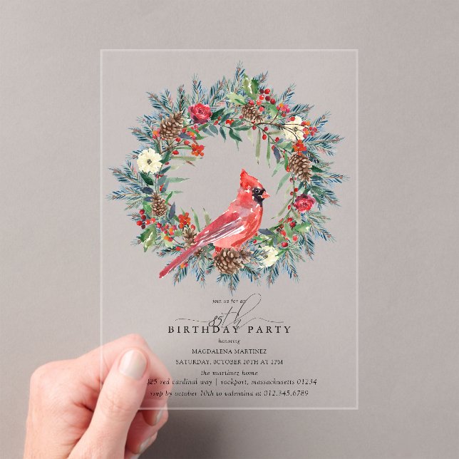 Invitations En Acrylique CLEAR ACRYLIC 85th Birthday Party Cardinal (In situ (ordinateur de poche))