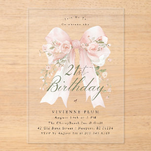 Invitations En Acrylique CLEAR ACRYLIQUE 21e Anniversaire Rose Florale Rose