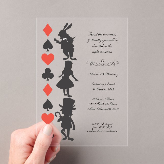 Invitations En Acrylique CLEAR Alice in Wonderland Cards Tea Party Birthday (In situ (ordinateur de poche))