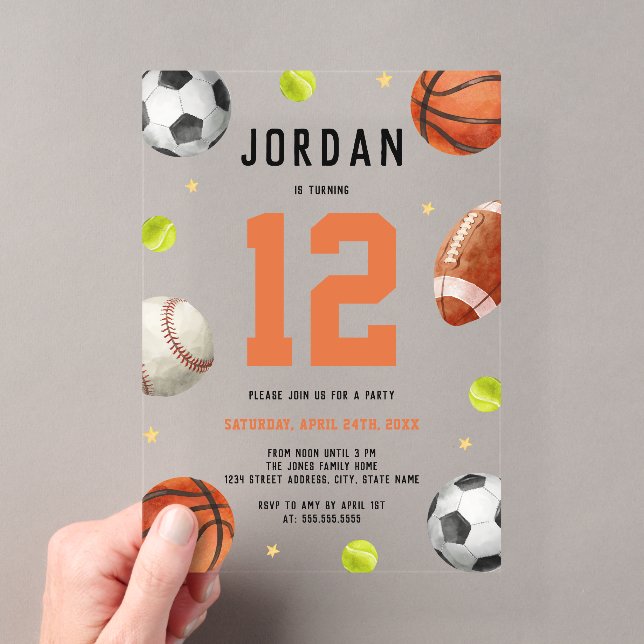 Invitations En Acrylique Clear Boys Sports Thème Anniversaire (In situ (ordinateur de poche))