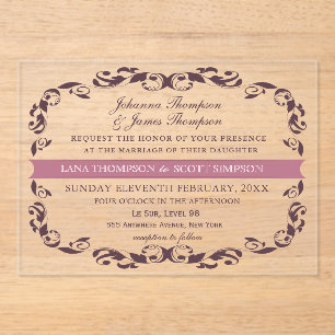 Invitations En Acrylique CLEAR Élégant Mariage Filigrane Victorien Blanc