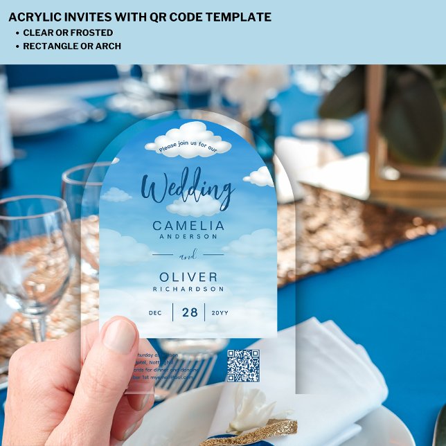 Invitations En Acrylique Clouages MARIAGES ACRYLIQUES Sky BLUE Green QR Cod (Créateur téléchargé)
