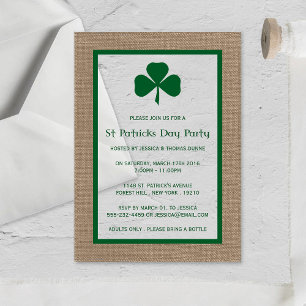 Invitations En Acrylique Clover vert & Burlap St. Patrick's Day