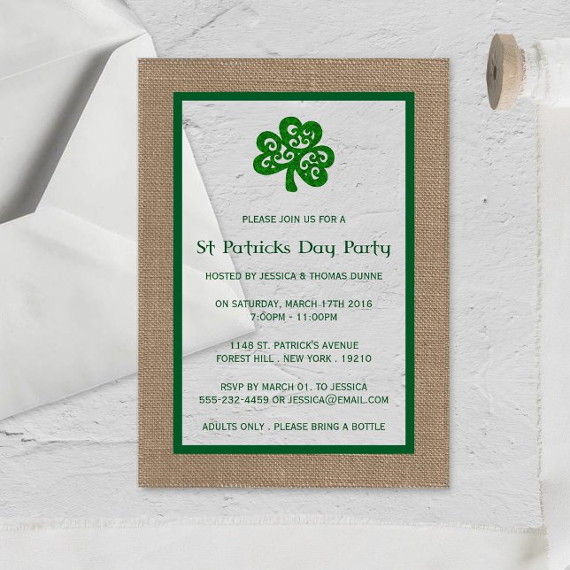 Invitations En Acrylique Clover vert & Burlap St. Patrick's Day (Créateur téléchargé)