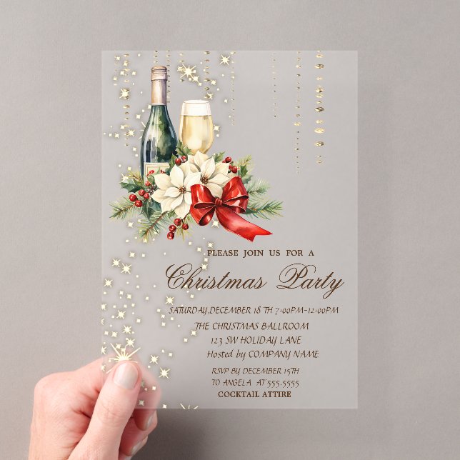 Invitations En Acrylique Cocktail Holly Berry Red Bow Company Noël (In situ (ordinateur de poche))