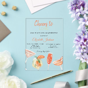Invitations En Acrylique Cocktails aquarelle douche de mariée rayée
