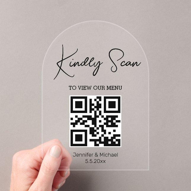 Invitations En Acrylique code qr minimal menu numérique mariage arche (In situ (ordinateur de poche))