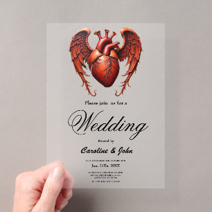 Invitations En Acrylique Coeur rouge gothique avec Rose - Romantique foncé