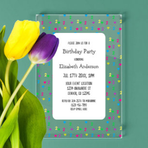 Invitations En Acrylique Coeurs arc-en-ciel 2e anniversaire