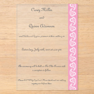 Invitations En Acrylique Cœurs Paisley Sucrés en Rose Pétale Acrylique