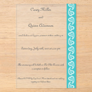 Invitations En Acrylique Cœurs Paisley Sucrés en Turquoise Mariage Acryliqu