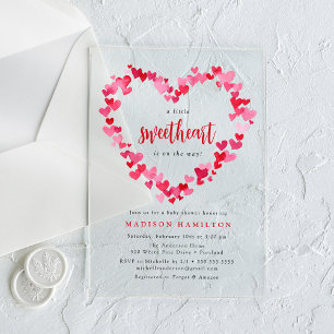 Invitations En Acrylique Coeurs rouges et roses Petit Baby shower amoureux