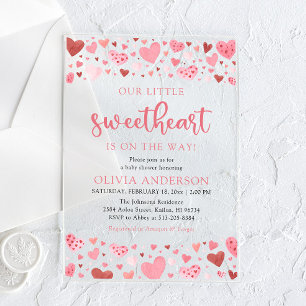 Invitations En Acrylique Coeurs rouges roses Notre petit Baby shower amoure