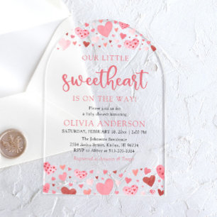 Invitations En Acrylique Coeurs rouges roses Notre petit Baby shower amoure