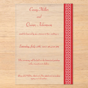 Invitations En Acrylique Cœurs Tissage Celtique en Acrylique Cerise Mariage