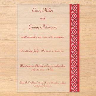 Invitations En Acrylique Cœurs Tissage Celtique en Acrylique Cerise Mariage