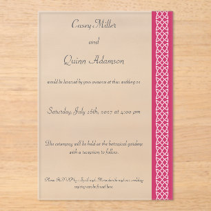 Invitations En Acrylique Cœurs Tissage Celtique en Acrylique framboise Mari