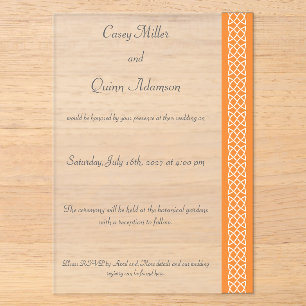 Invitations En Acrylique Cœurs Tissage Celtique en Acrylique Orange Mariage