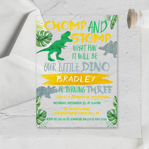 Invitations En Acrylique Cogne & Piétine ! Les garçons dinosaures fêtent le