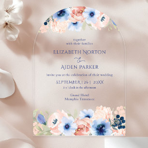 Invitations En Acrylique Collection de Mariages bleu Peach