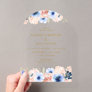 Invitations En Acrylique Collection de Mariages bleu Peach