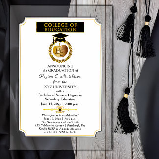 Invitations En Acrylique College of Education Degree Gold Apple Graduation