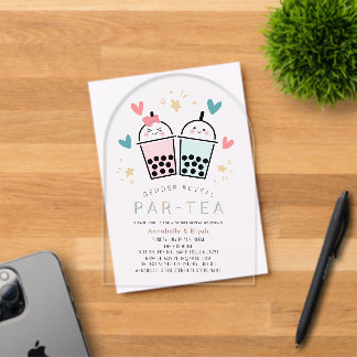 Invitations En Acrylique Colorful Boba Bubble Tea Party Gender Reveal
