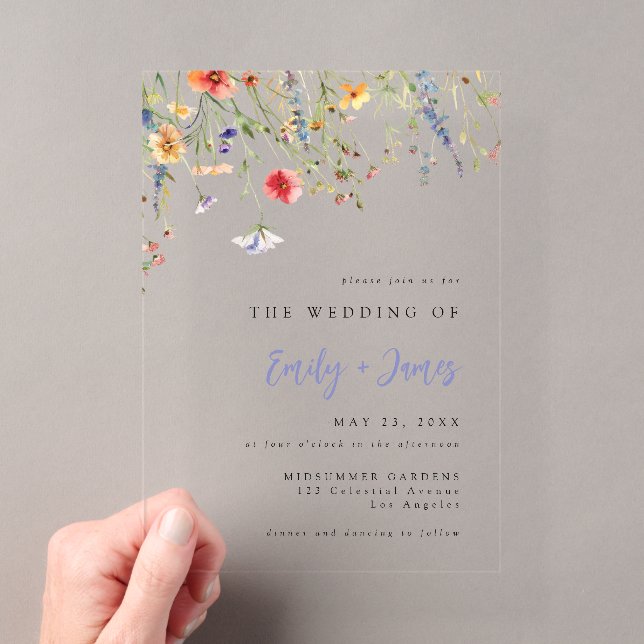 Invitations En Acrylique Colorful Watercolor Floral Wedding (In situ (ordinateur de poche))