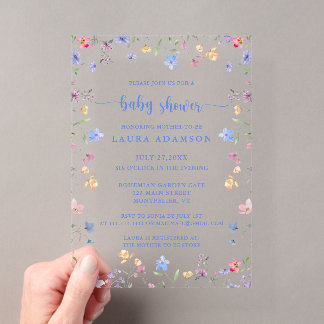 Invitations En Acrylique Colorful Watercolor Wildflowers Baby Shower