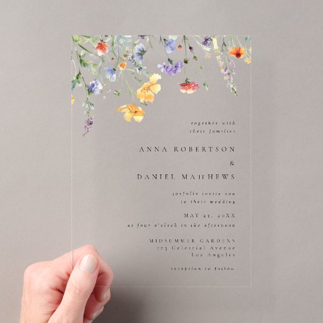 Invitations En Acrylique Colorful Wildflower Wedding (In situ (ordinateur de poche))